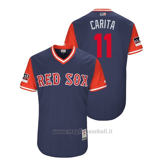 Maglia Baseball Uomo Boston Rosso Sox Rafael Devers 2018 Llws Players Weekend Carita Blu